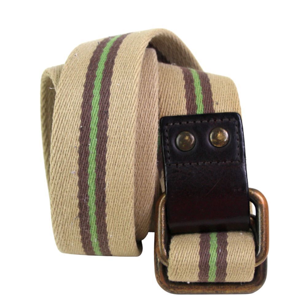 Gap BROWN REAL LEATHER BEIGE CANVAS 1 1/2"Wd CASUAL DRESS MEN'S BELT Sz L (B75